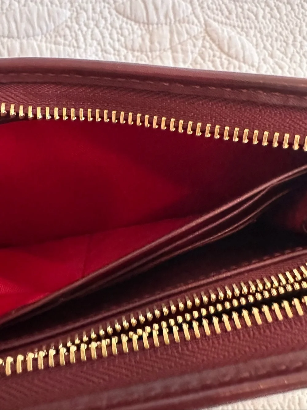 Hammitt Burgundy Leather Zip Wallet with Gold Studs